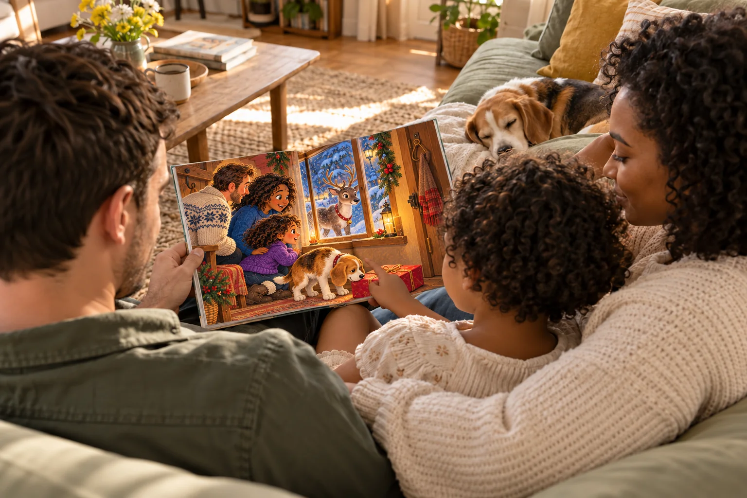 A family or couple sharing their christmas story