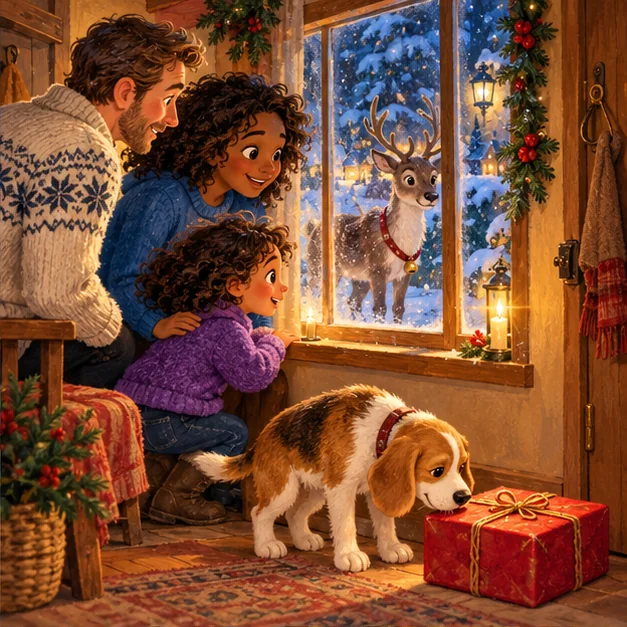 Maya and her family meet a lost reindeer at their window