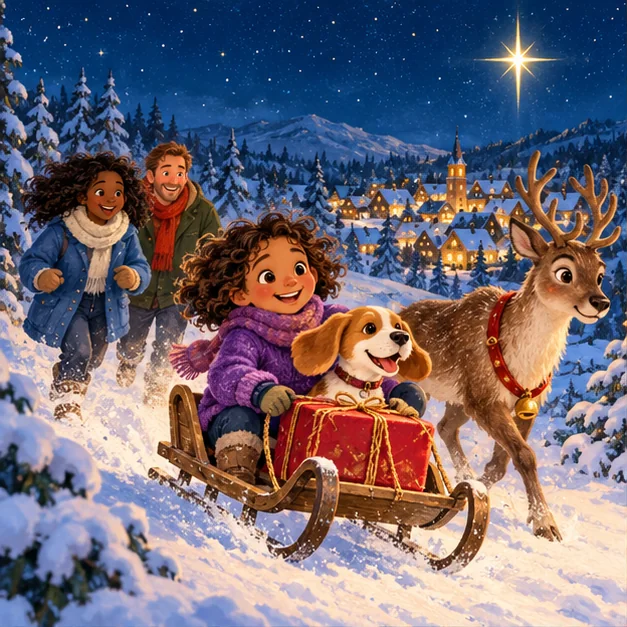 Maya, her family and Biscuit on a snowy Christmas adventure